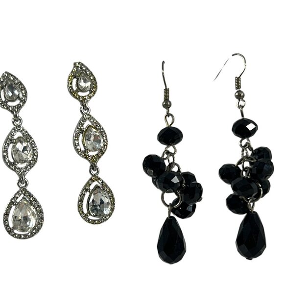 Mixed Lot 11 Earrings Dangle Hoops Beaded Rhinestones Silver Tone - Picture 7 of 16